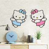 kitty猫天使墙贴画儿童房卧室宿舍床头创意防玻璃沙发电视墙贴纸