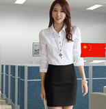 2016新款韩版潮流女式长袖白衬衫短裙春夏季正装面试职业女裙套装