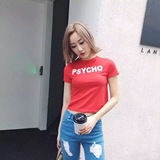 韩国复古半高领超短款露脐短袖T恤高腰弹力修身显瘦字母打底衫女