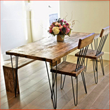 美式工业复古餐桌椅组合 loft家具 美式休闲咖啡桌 做旧实木桌椅