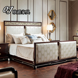 现代新中式布艺双人床新古典双人床水曲柳实木婚床卧室样板房家具