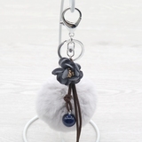 毛球挂件女 韩国创意布艺花朵钥匙扣时尚珍珠毛绒汽车包包挂饰