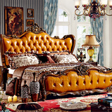 欧式实木床1.8米白色雕花双人真皮床婚床卧室深色奢华法式公主床