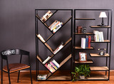 简约现代客厅复古置物架创意钢木书柜书架展示架卧室实木储物架子