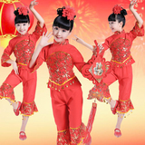 新款儿童演出服装女童喜庆民族舞秧歌舞表演服元旦幼儿舞蹈服包邮