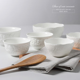 2个包邮纯白浮雕陶瓷米饭碗早餐碗小汤碗面碗微波炉碗骨质瓷餐具