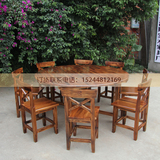 碳化实木桌椅组合 包间大圆桌折叠圆桌 松木餐桌餐椅 农家乐饭店