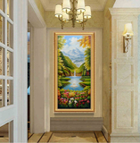 欧式手绘山水风景油画装饰画走廊过道玄关竖版挂画 天鹅湖定制