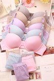 包邮韩国PINK简约系列全棉纯色少女文胸套装女士薄款内衣文胸套装