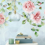 美式田园墙纸 手绘蔷薇温馨影视墙布 满铺卧室背景墙壁纸壁画婚房