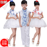 夏季新款中国风儿童演出服中大童装公主裙男童女童青花瓷表演服