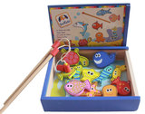 正品木质儿童桶装双杆磁性海洋钓鱼 宝宝手眼协调益智类木制玩具