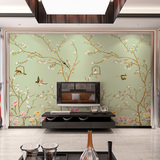 客厅电视背景墙壁纸3d立体新现代中式手绘花鸟国画无缝无纺布墙纸