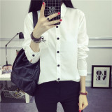 春秋季新款韩版学生修身长袖衬衫女装大码学院风纯棉白色衬衣潮16