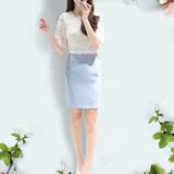 2016韩国代购夏季新款修身显瘦气质蕾丝包臀裙一步裙女假两件套装