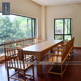 新中式免漆老榆木会议桌 简约实木家具会所大板餐桌会客桌 可定做