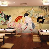 复古怀旧日本宫廷仕女图壁画料理店装修日式壁纸寿司饭店个性墙纸