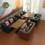 美式复古西餐厅奶茶店双人皮沙发卡座批发酒吧咖啡馆桌椅组合定做
