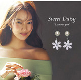 防过敏纯银清新小耳钉韩国优雅女气质甜美长款珍珠花朵耳环后挂式