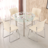 现代简约餐桌椅组合小户型4人玻璃圆桌钢化简易饭桌洽谈休闲接待