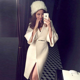2016冬季新款羊毛呢子外套女韩版潮中长款喇叭袖宽松白色气质大衣