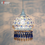 波西米亚灯具地中海风格白色蓝水晶单头小吊灯卧室餐厅灯创意个性