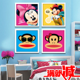 包邮大嘴猴迪士尼米奇米老鼠儿童房卧室卡通有框画画幼儿园装饰画
