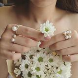 日韩国珍珠三件套女戒指指环潮人个性夸张食指关节尾戒饰品