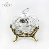 水晶玻璃透明饰品盒南瓜器皿糖果小盖盒桌面小摆件纯铜高端送礼物