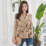 韩国代购2016初秋新品韩版女式短款外套修身款纯色气质外套风衣女