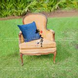法式乡村美式布艺实木原木色单人沙发小户型样板房休闲沙发可定制