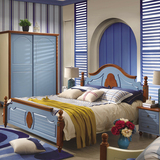 地中海实木床1.51.8米双人单人儿童美式乡村高箱储物蓝色卧室家具