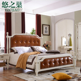 悠之巢 美式床全实木床白色 欧式双人床真皮床1.8米卧室家具婚床
