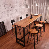 美式实木吧台简约咖啡厅桌椅组合酒吧高脚桌复古吧台桌靠墙桌定制