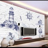地中海风格墙纸壁画定制卧室壁纸客厅电视背景墙布3D立体手绘灯塔
