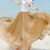 夏季新款 纯色雪纺半身裙长裙 8米大摆拖地裙度假飘逸百褶仙女裙