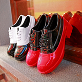 欢乐颂曲筱绡王子文同款皮鞋拼色粗跟系带单鞋红黑亮皮中跟休闲鞋