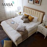 现代简约实木皮革双人床 1.5/1.8米定制软包床 美式小户型婚床