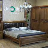 现代中式实木床高端乌金木真皮软靠床婚床1.8米双人床PK胡桃木床
