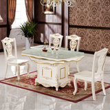 欧式大理石伸缩餐桌方圆两用圆桌小户型伸缩折叠实木餐桌椅组合