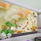 大型壁画3D立体客厅电视背景墙壁纸沙发无缝墙布家和富贵荷花玉雕