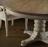 实木橡木餐桌美式法式乡村风格家具园餐桌可推拉可定制尺寸圆桌子