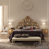 欧式古典实木床金箔床金色床卧室实木雕花床双人床别墅实木床定制