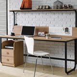 双人长电脑桌台式家用儿童简易书桌子带书架现代简约办公桌组合桌