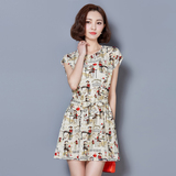 韩版中长款雪纺T恤女夏季修身显瘦蝴蝶结打底衫卡通印花无袖上衣