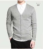 2016秋季男士毛衣韩版修身V领针织衫纯棉开衫外套纯色青年男装潮