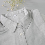 日本 全棉纯色棉麻衬衫文艺长袖翻领 灰色白色外贸原单女夏季上衣