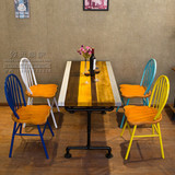 美式loft复古铁艺实木餐椅西餐厅奶茶店甜品店咖啡馆酒吧桌椅组合