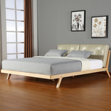 北欧风格家具日式科简约榉木原木色胡桃色真皮软包1.8米全实木床