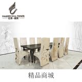 新中式古典休闲椅子 实木家具时尚花鸟画布艺餐椅 西餐厅酒店桌椅